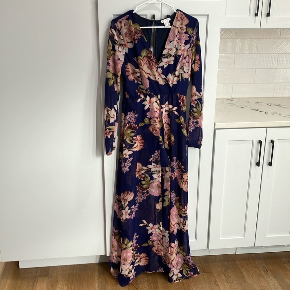 Venus Women’s Floral Sheer Polyester Open Long Sleeve Maxi Dress Romper